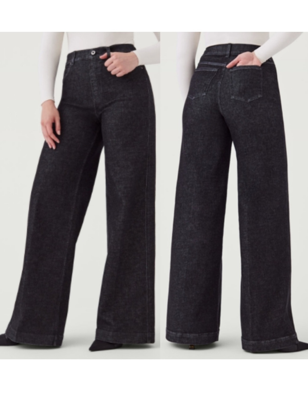 Spanx Wide Leg Denim Jeans High Rise Shaping In Charcoal Size 1X